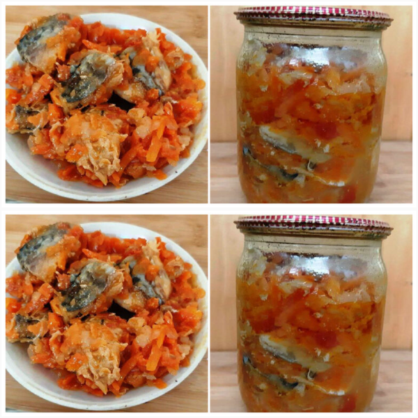 Скумбрія консервована з овочами в банці. На закуску смачніше і не придумаєш.