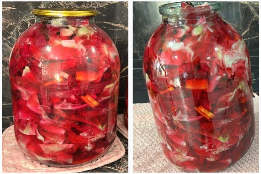 Маринована капуста з буряком, ідеальна закуска.