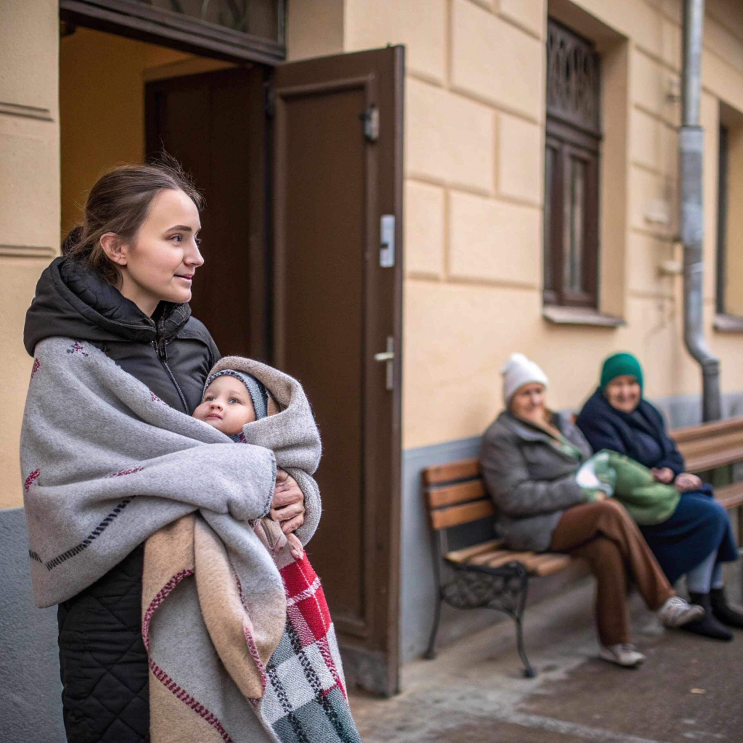 Семенівна з подружками вирішили попліткувати. Старенькі вийшли посидіти на лавці біля будинку. Вони сперечалися про своїх внуків – хто краще в житті влаштувавався, хто як живе… – Бабусю, ти там не змерзла?! – раптом вікна другого поверху висунулася голова якогось молодого чоловіка. – Ні, любий! – гукнула Семенівна. – Все добре! Голова зникла, а за дві хвилини на вулицю вийшла якась молода дівчина з пледом у руках… – Ольго Семенівно, ви б не засиджувалися, вітер холодний! – строго сказала вона. – Он вкрию вас, щоб не змерзли! Вона вкрила Семенівну пледом і побігла назад у під’їзд. – А хто це був? – здивовано запитала Макарівна, не розуміючи, що відбувається