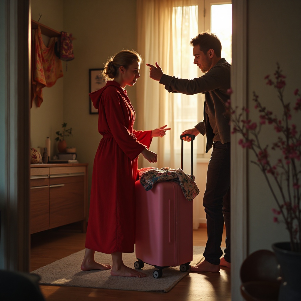 Ігор прийшов додому раніше. Його дружина Люба в червоному халатику метушилася по квартирі й складала свої речі у велику рожеву валізу! Ігор аж рота розкрив від здивування. – Невже це й справді відбувається зі мною?! – подумав він. Ігор підійшов до Люби й обійняв її. – Ну пожартували і досить, – сказав чоловік. Ігор думав що Люба поступиться. Вона всі п’ять років йому поступалася. А так дружина і повинна поводитись! Чоловік в домі головний! Але Люба раптом різко відсторонилася від нього! Ігор так і застиг від несподіванки