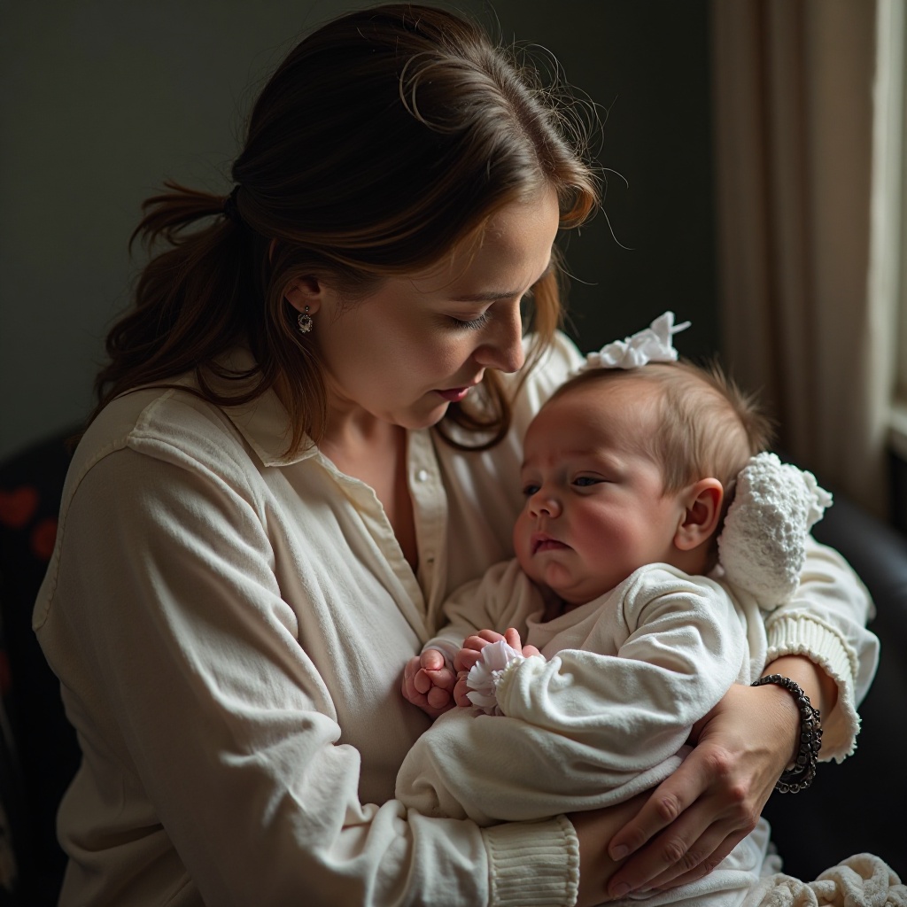 Матуся не переставала плакати. В Оксани народилась двійня — хлопчик та дівчинка. Вона сиділа, схилившись над колискою і розуміла, що від однієї дитини доведеться відмовитись