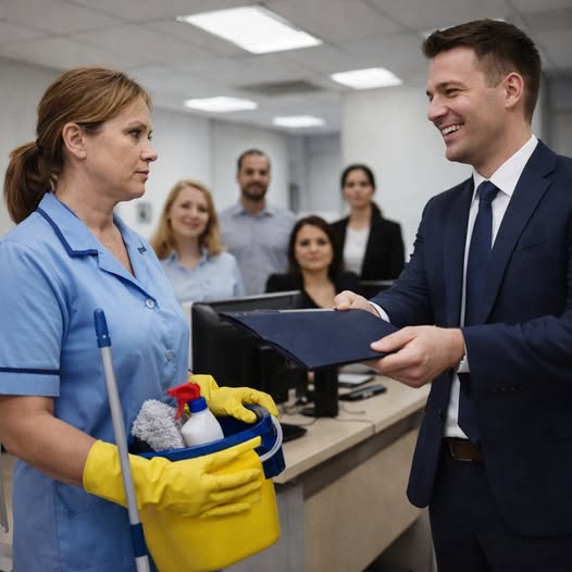 «А ну, раз розумна — переведи!» — захихікав директор, кинувши прибиральниці контракт, а через тиждень він уже пакував речі.