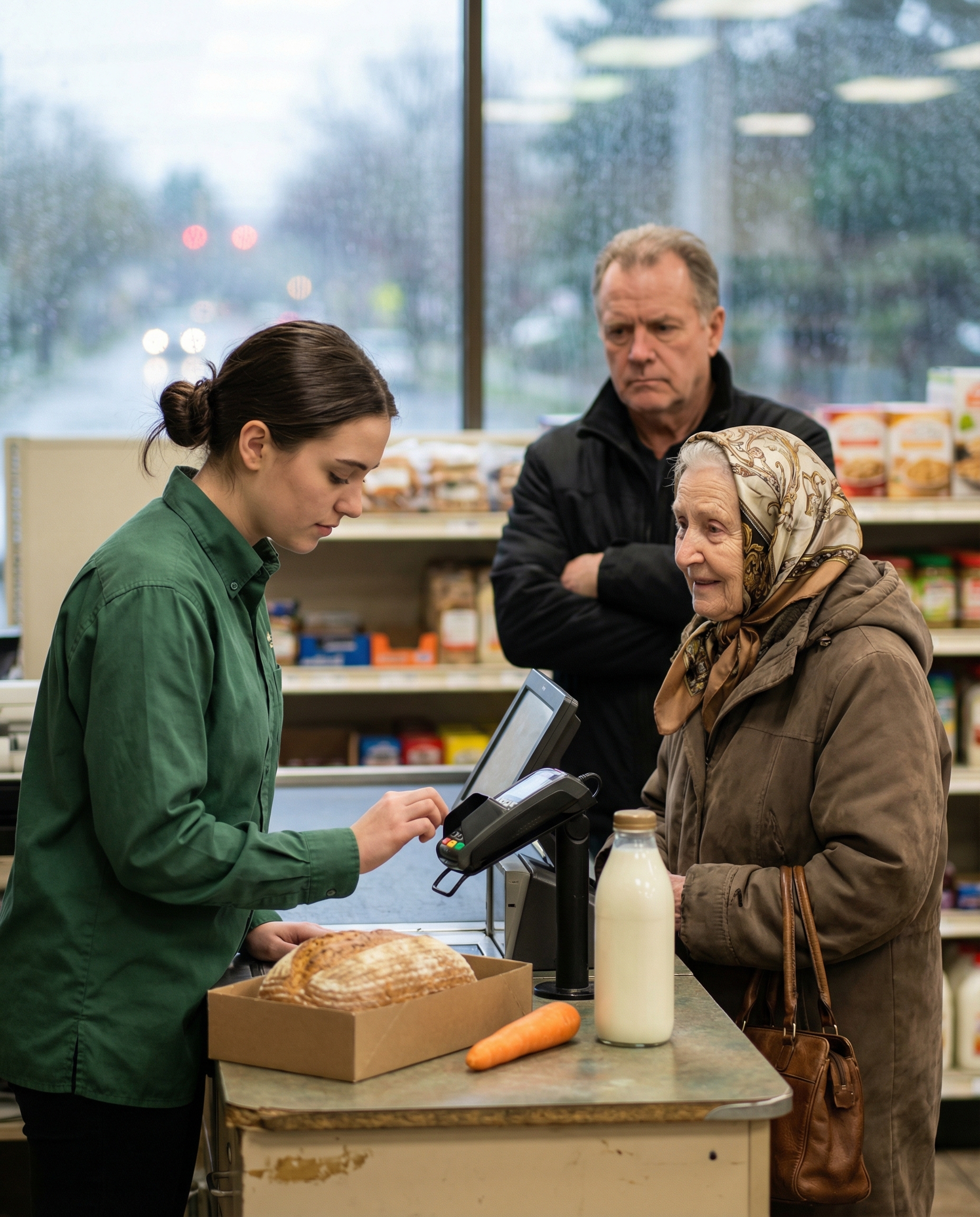 «Відклади молоко, доню, не назбирала», — зітхнула старенька біля каси. Касирка мовчки провела товар через сканер. А вже наступного ранку їй подзвонили з банку: «На ваш рахунок надійшов переказ»…