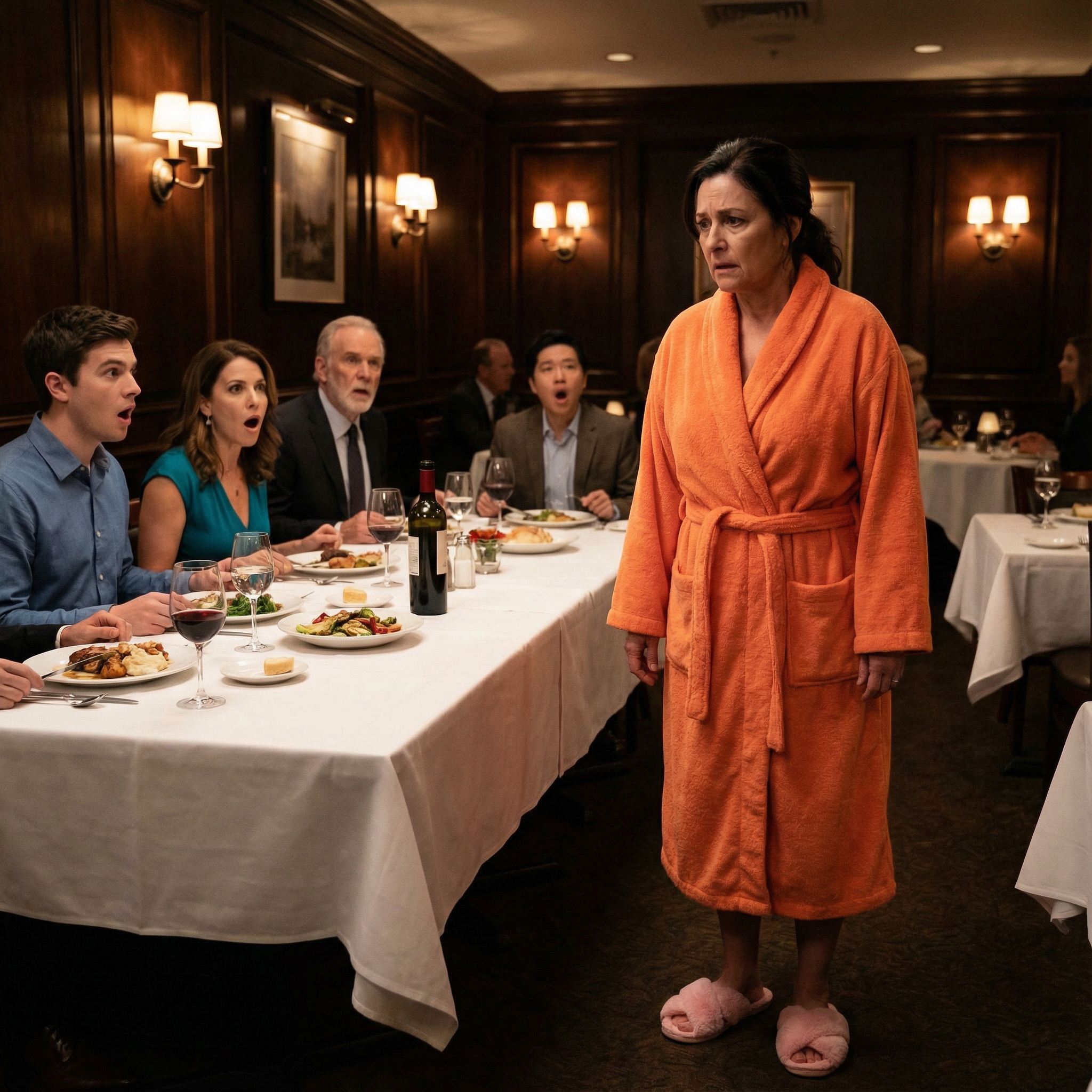 Коли я зайшла в ресторан у махровому халаті кольору молодої моркви й у домашніх капцях із рожевими помпонами, офіціант спершу не повірив, що я дружина іменинника. Чесне слово, я бачила, як у нього сіпнулося око, поки він намагався збагнути: чи то перед ним божевільна, чи якийсь жарт.