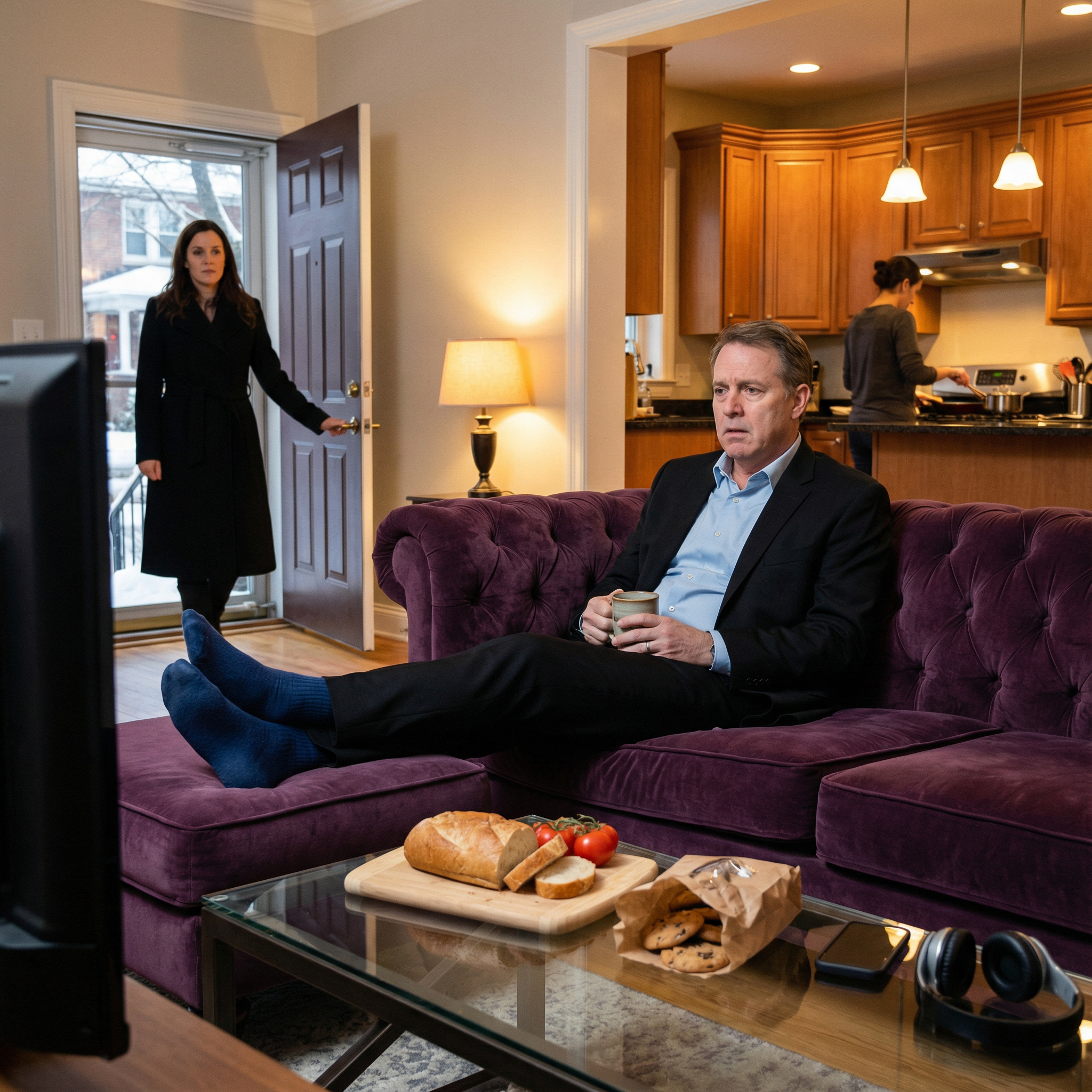 — Що тут відбувається? .. я питаю — що ви тут робите?— Як що? Живемо.— Ми ж скоро родичами станемо. Що тут такого? Ти ж не проти?— Я дуже навіть проти,…— Це мій дім. Мені його залишив дідусь. І я нікого не запрошувала сюди жити.— Оце так. Ще навіть не вийшла заміж, а вже показуєш характер. Ти взагалі розумієш, як це звучить?..