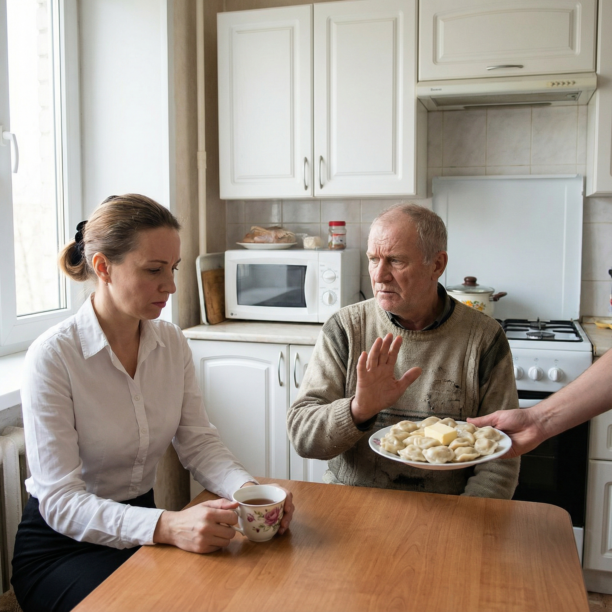 – Ти, Світлано, нісенітницею маєшся, – сказав свекор, відсуваючи тарілку з магазинними пельменями. – Все граєш у начальницю, а чоловік голодний ходить!