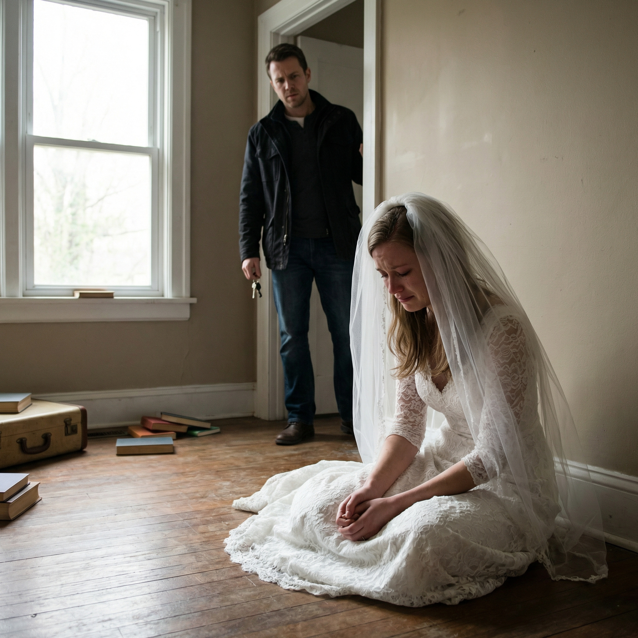 Катя сиділа на підлозі, розправляючи фату на колінах, коли Борис встав у дверях з ключами в руці.