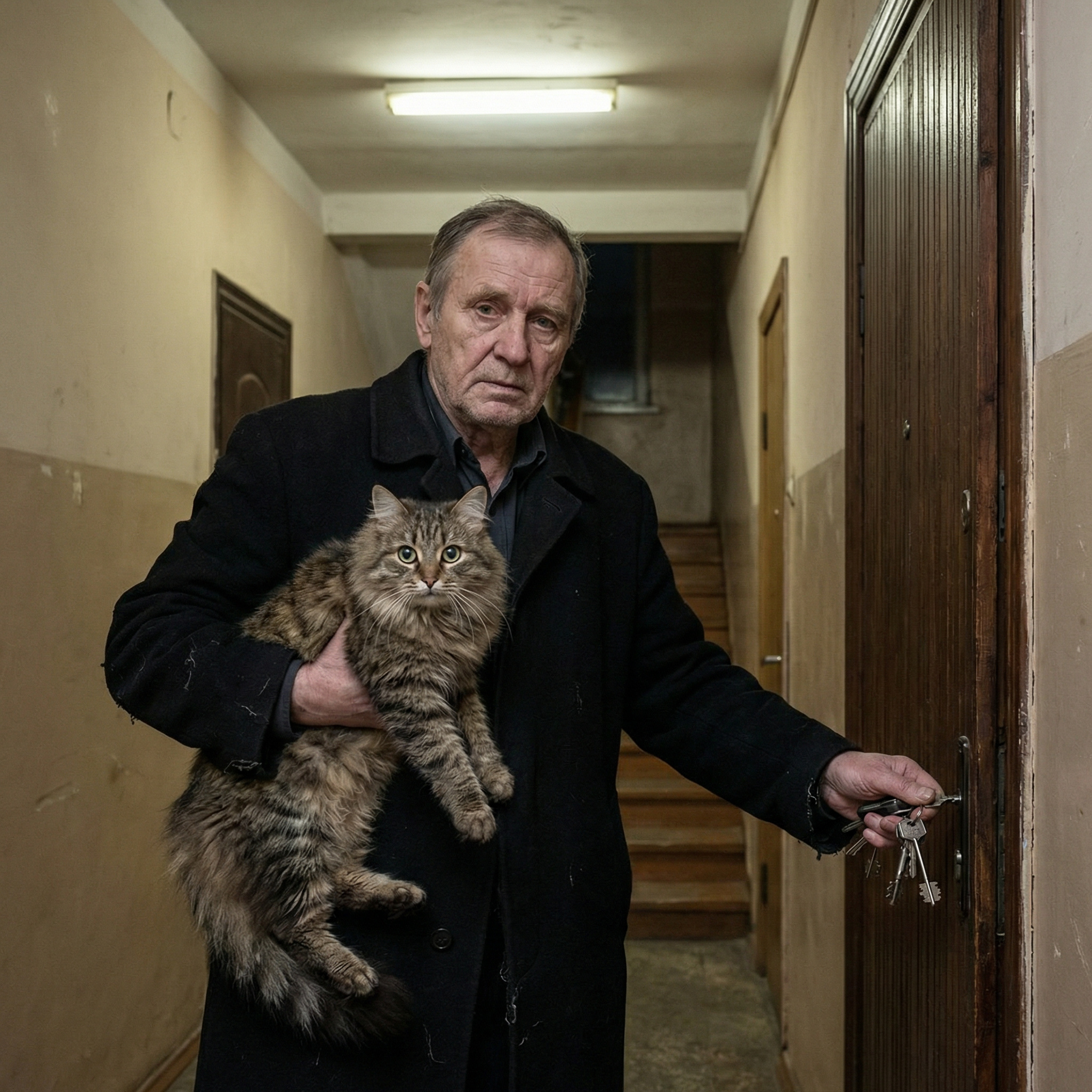 Чоловік зупинився перед дверима квартири і незграбно спробував дістати ключі з внутрішньої кишені півпальто.