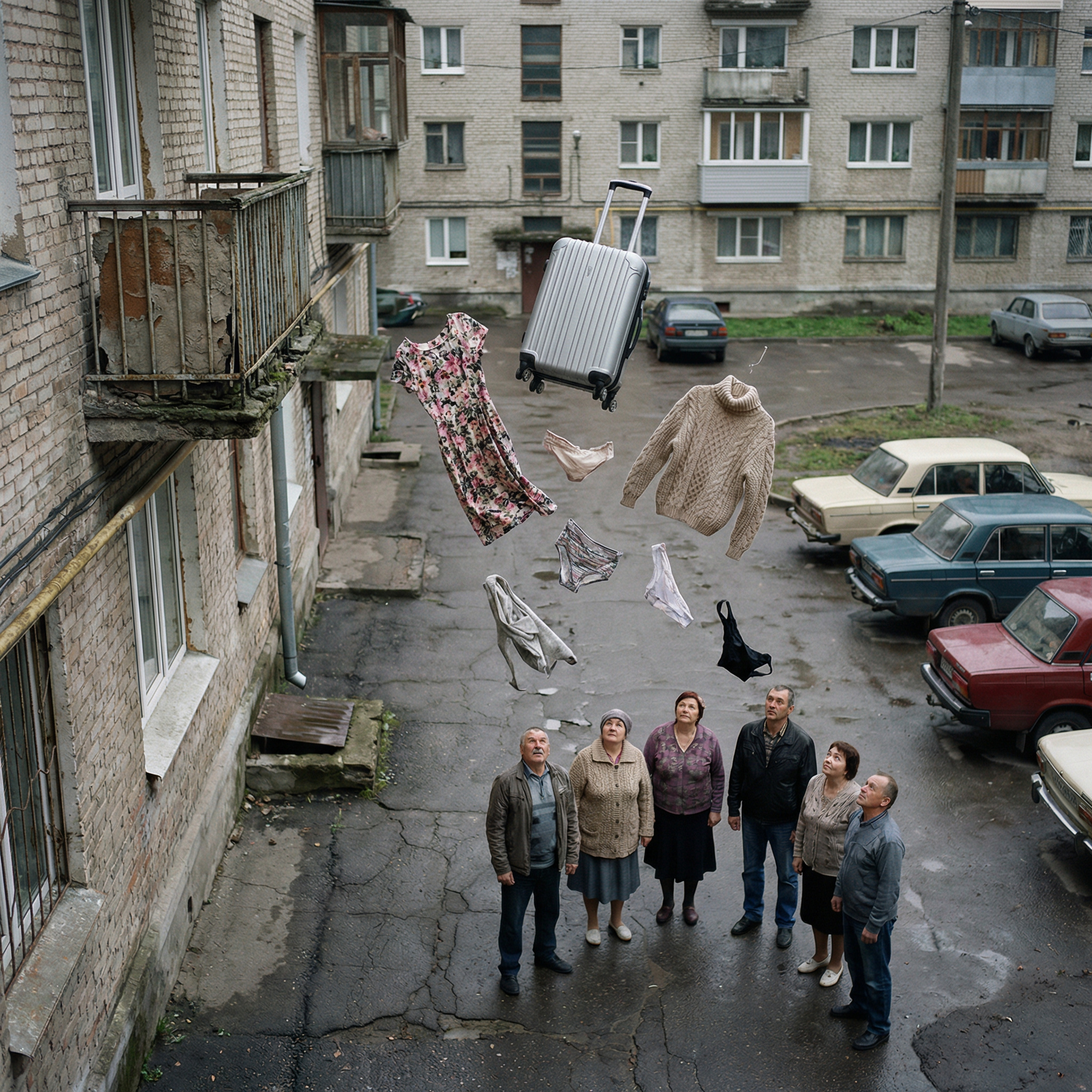 – Божевільна! – заверещала Ніна. – Там мої речі! Мої сукні! – Та що ви кажете? – відповідаю спокійно, а сама вже другу валізу тягну на балкон. – От невдача! Ну, нічого, підберете. Тільки швидше, бо безхатьки рознесуть!