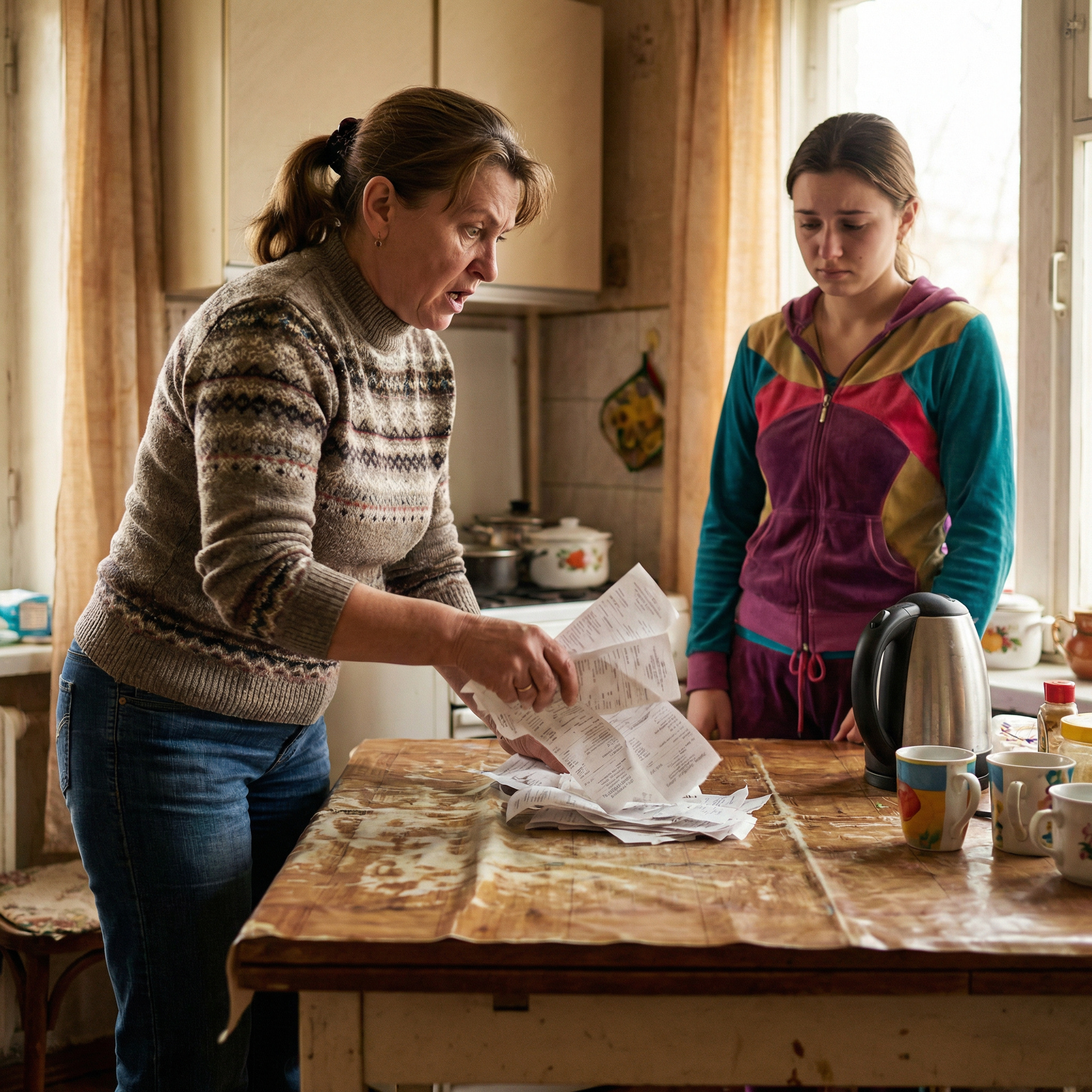 Невістко! Ти що, зовсім совість втратила?! — голос свекрухи був гучним від обурення. — Дві тисячі гривень на якийсь непотріб! На що це, я питаю? Куди пішли гроші? Олена повільно обернулася. На кухонному столі лежали її покупки: пачка дитячих колготок, свіжий сир, буханець хліба, молоко і пачка масла. Звичайні, базові речі, без яких неможливо уявити побут родини з маленькою дитиною. — Це продукти та одяг для Марійки. — Продукти?! — свекруха вхопила пакування дитячого сирка так, ніби це був золотий злиток. — За таку ціну? Ти що, вважаєш, ми тут нафтові магнати? А ці колготки — мабуть, по дві сотні за пару? Ти бачила ціни в соціальних магазинах? — Валентино Петрівно, Марійці лише три роки, їй потрібен якісний склад, натуральні продукти. — Мені не треба читати лекції про те, що кому потрібно! — перебила свекруха, розмахуючи чеком перед носом невістки. — Це мій дім, мої стіни! А ти тут вирішила розкидатися грішми направо і наліво