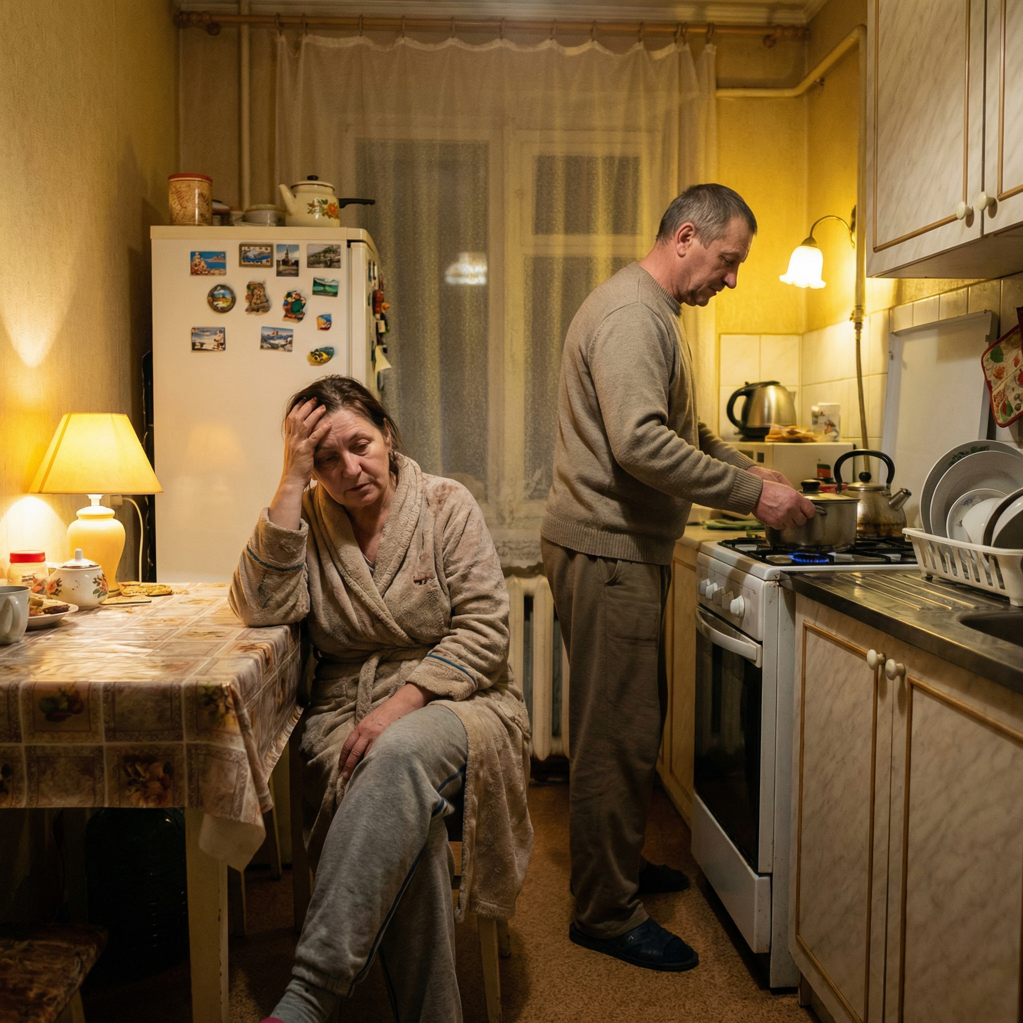 Валентина заслабла, а ввечері раптом згадала, що немає ж нічого на вечерю! – Васильку, чуєш, постав каструльку на плиту, – сказала вона чоловікові. – Дістань із морозильника курочку й закинь – нехай звариться. Хоч бульйону поп’єте гаряченького. Валентина лягла на подушку й непомітно для себе заснула… Прокинулася вона від того, що її будив чоловік. – Валечко, щось міцно ти заснула, – сказав Василь. – Тобі їжу сюди принести чи зможеш до столу встати? – Я ж не зовсім вже слаба, встану, – сказала Валя. Вона зайшла на кухню, глянула на стіл й оторопіла від того, що побачила