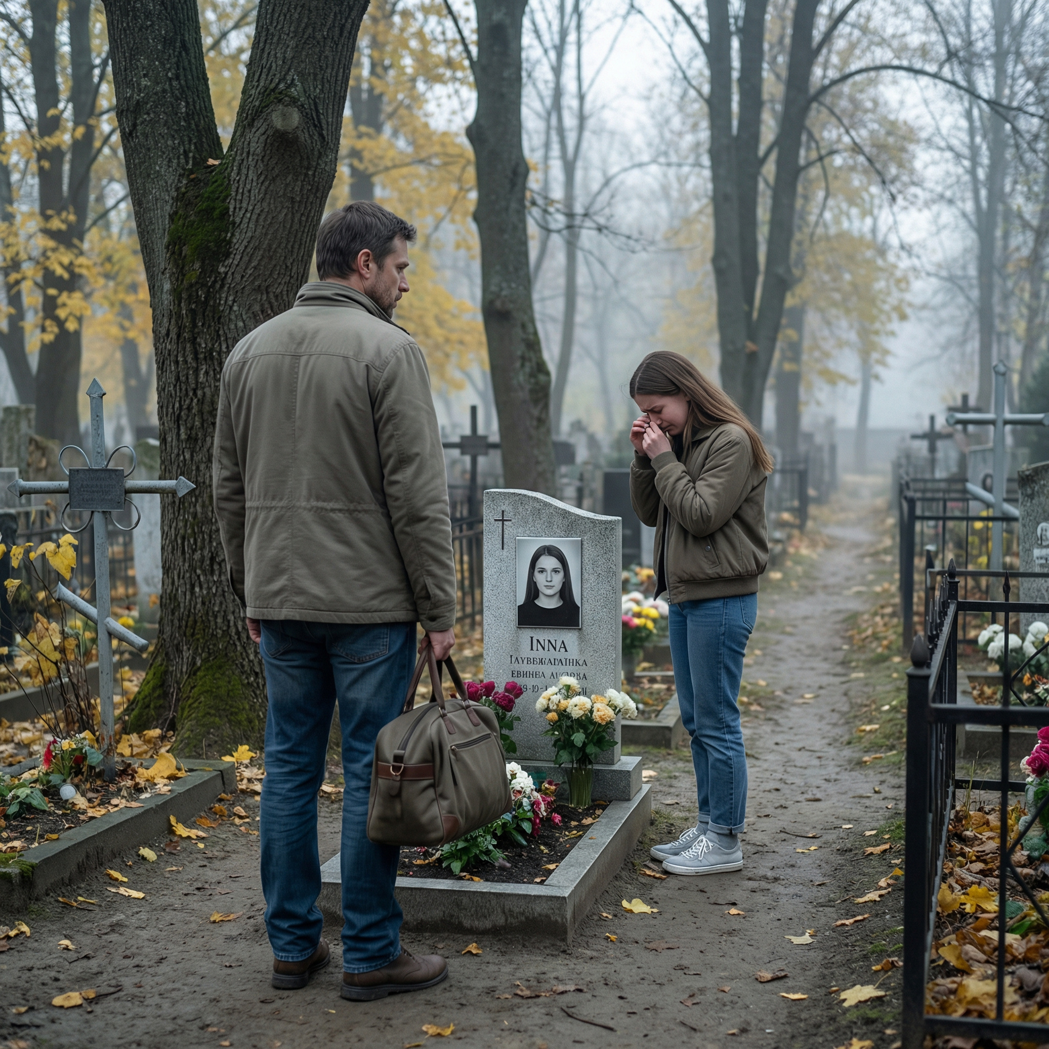 Борис приїхав у рідне село з закордону. Востаннє він був удома сім років тому. Село дуже змінилося. Розцілувавши батьків, Борис одразу попрямував на цвинтар. Памʼятник його Інні він знайшов легко. Там стояла молода дівчина і плакала. Дівчина дбайливо поправила вінок і погладила фото матері. – Уляна? – гукнув він її. – Ви хто? – здивовано запитала дівчина. – А я… Твій батько! Уляна застигла від здивування.