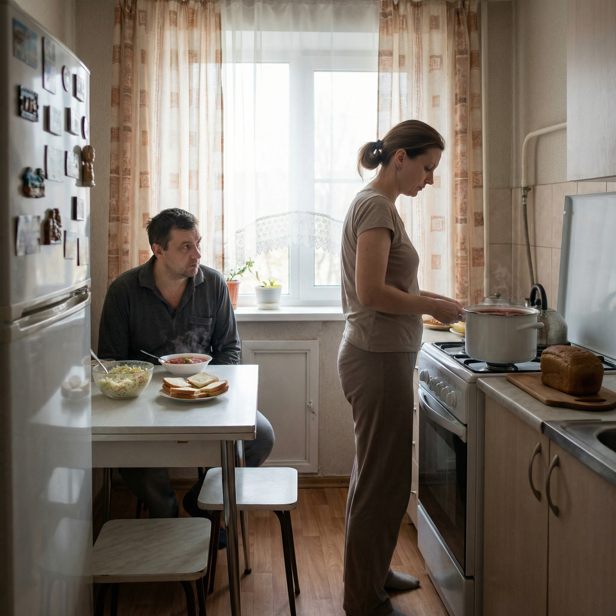 Ірина прокинулася рано і пішла готувати сніданок. Вона зробила собі легкий салатик, а чоловікові нагріла миску борщу і поставила тарілку з бутербродами. В коридорі почулися кроки і на кухню зайшов Дмитро. Чоловік мовчки сів за стіл і уважно глянув на Іру. – Слухай, Іринко, – раптом почав Дмитро. – А що, якби ми розлучилися, га? Іра мовчала і з цікавістю дивилася на чоловіка. А потім раптом засміялася: – Це що, жарт такий? Дмитро серйозно дивився на дружину