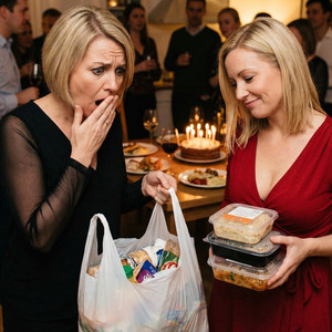 Сестра мого чоловіка прийшла на мій день народження з п’ятьма контейнерами:«Дайте їжу з собою, вам усе одно забагато». Я дала їй мішок для сміття