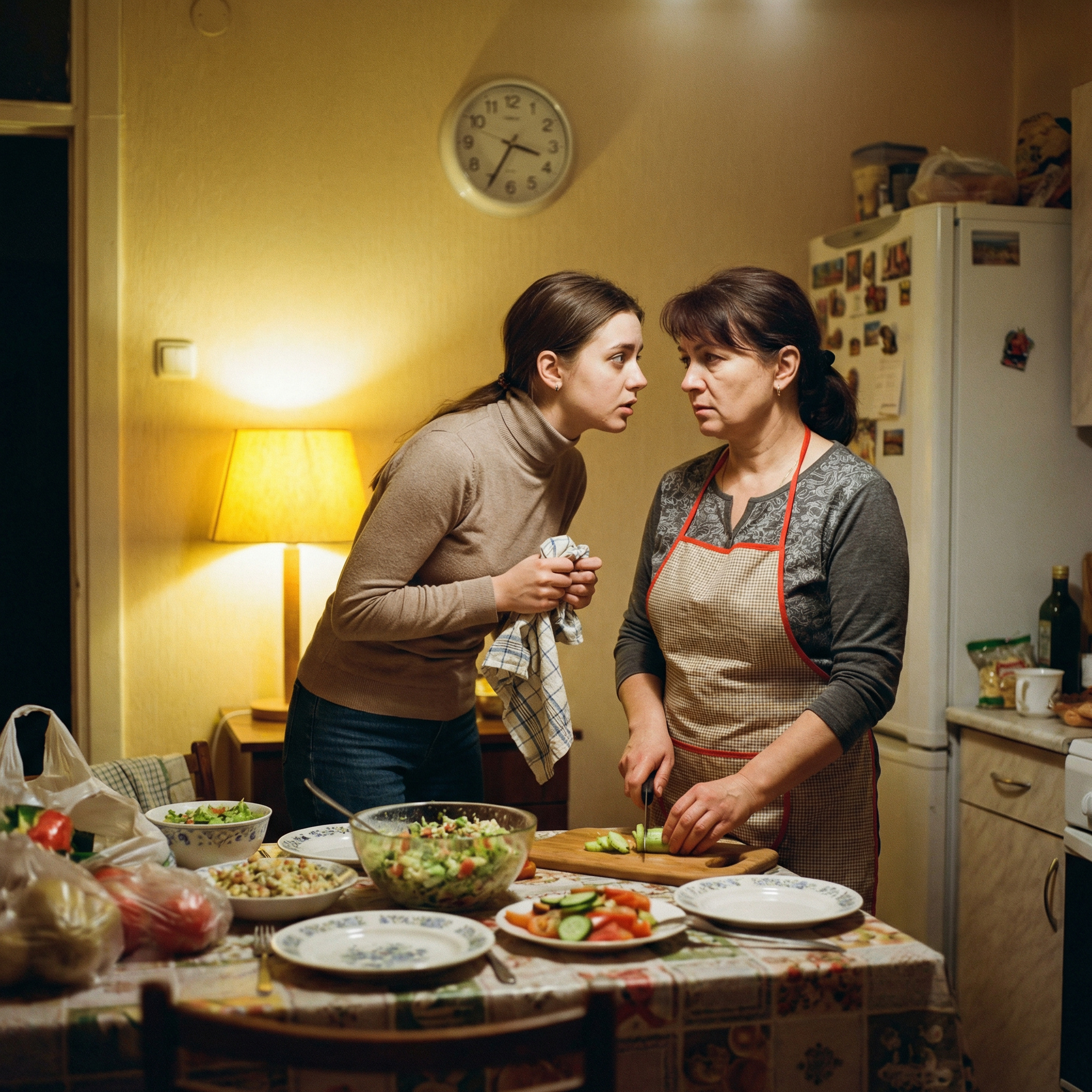 – Мамо, тільки ти, не говори завтра за столом нічого зайвого. Батьки Дмитра міські, а ти з села, – наставляла Олена маму, перед зустріччю з сватами. – Добре, – тихо відповіла Ніна. Наступного дня Олена чекала батьків в будинку нареченого. Пролунав дзвінок у двері. Всі познайомилися і мама Дмитра запросила за стіл. Гості зайшли, сіли. – Ну, Петро! Діставай, – раптом сказала Ніна. Батько Олени вийшов у коридор, і повернувся з якимись пакунками замотаними у газету. – Ну все. Почалося! – тільки й подумала Олена