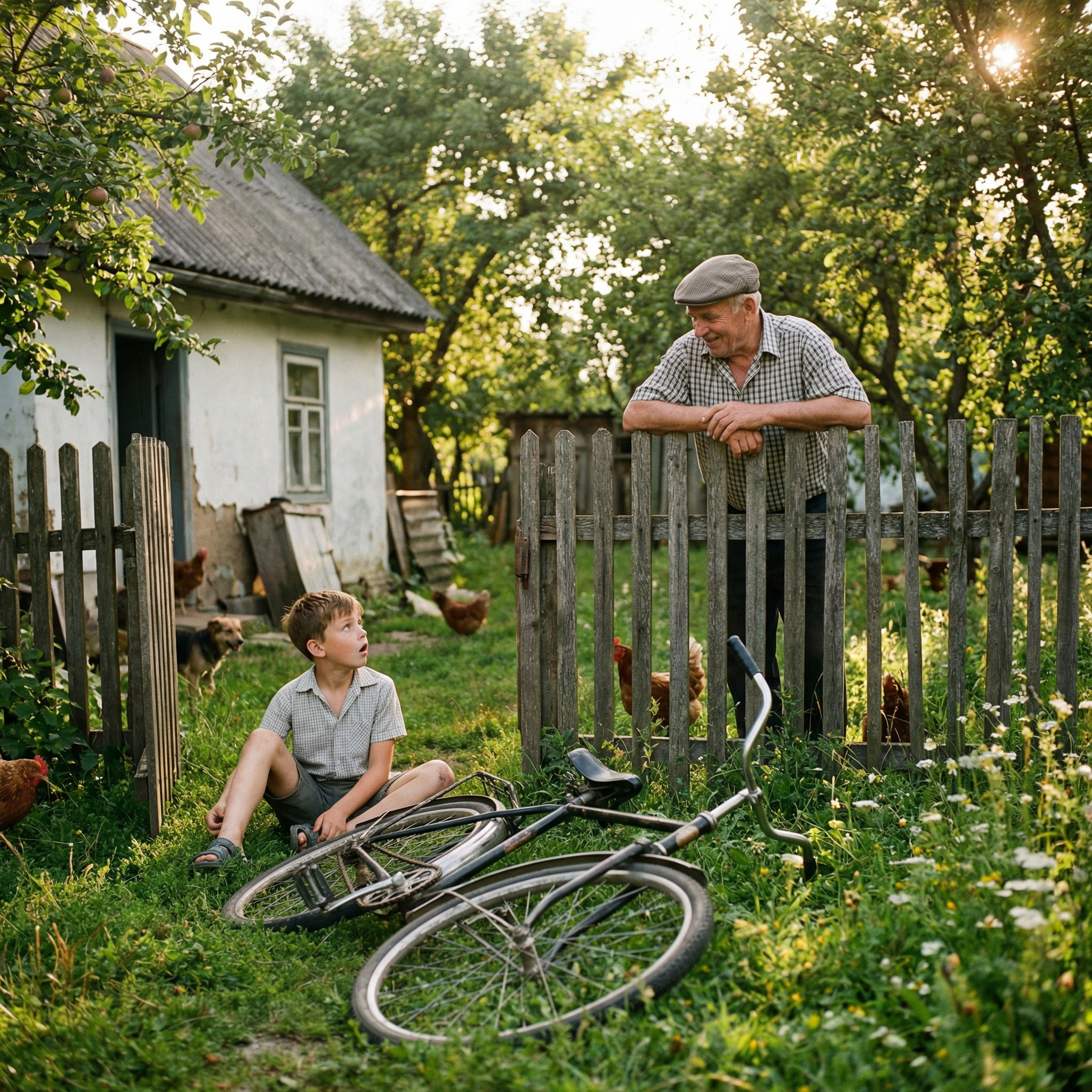 – Іване, мама вдома? – спитав через паркан дядько Василь. Іван сидів біля будинку, а перед ним валявся велосипед. – Вдома. Тільки вона спить. Василь відчинив хвіртку і зайшов у двір. – Іван, а ти їв сьогодні? – Я їв манну кашу, але вона була холодна. Василь глибоко зітхнув, усі в селі знали, що Олена, мама Івана – дуже дивна жінка
