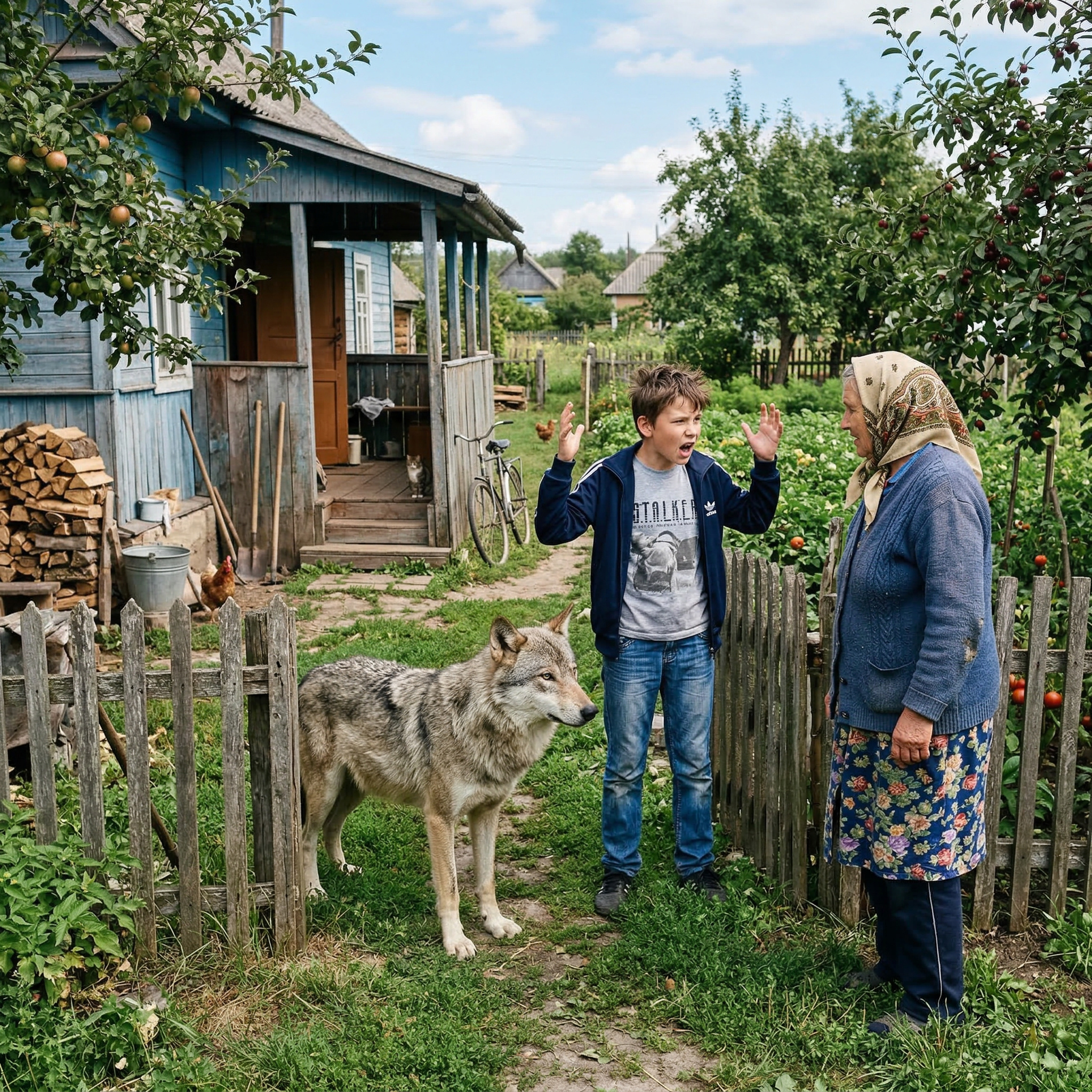 Бабо Алло! — вигукнув Матвій. — Хто вам дозволив тримати вовка в селі?