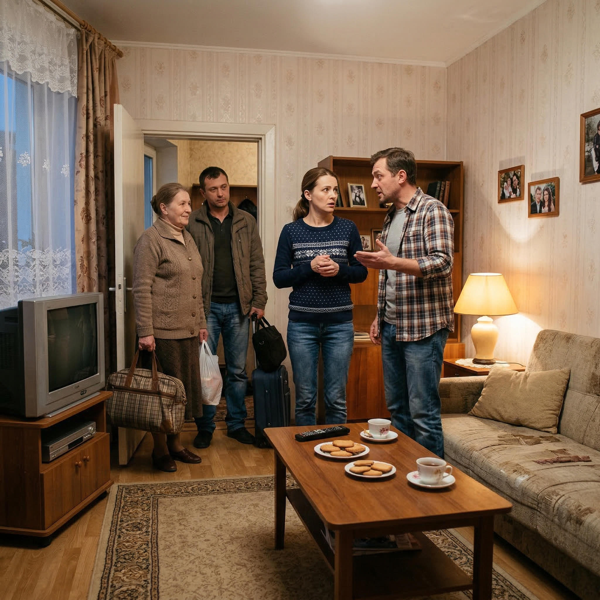 Мирославо! Не стій як вкопана, зустрічай гостей! — голос Тараса, чоловіка, звучав бадьоро, але в очах бігали тривожні іскорки. — Мати поживе в нас трохи, поки в Ігоря, мого брата, в новобудові ремонт не закінчать. Пару тижнів — і все владнається. Мирослава відступила назад, відчуваючи, як повітря в коридорі раптом стало надто густим. Вона трималася за одвірок, намагаючись опанувати себе. — Пару тижнів? Тарасе, ми ж не домовлялися про це. Чому ти не попередив мене заздалегідь? У нас же плани на вихідні, та й взагалі. — Попередити?! — Тарас різко обірвав її, кинувши баули на підлогу з гучним звуком металу об плитку. — Мати продала свою квартиру, щоб допомогти Ігореві з бізнесом! Тепер їй ніде голову прихилити, а ти мені про плани на вихідні? Де твоя совість, Мирославо