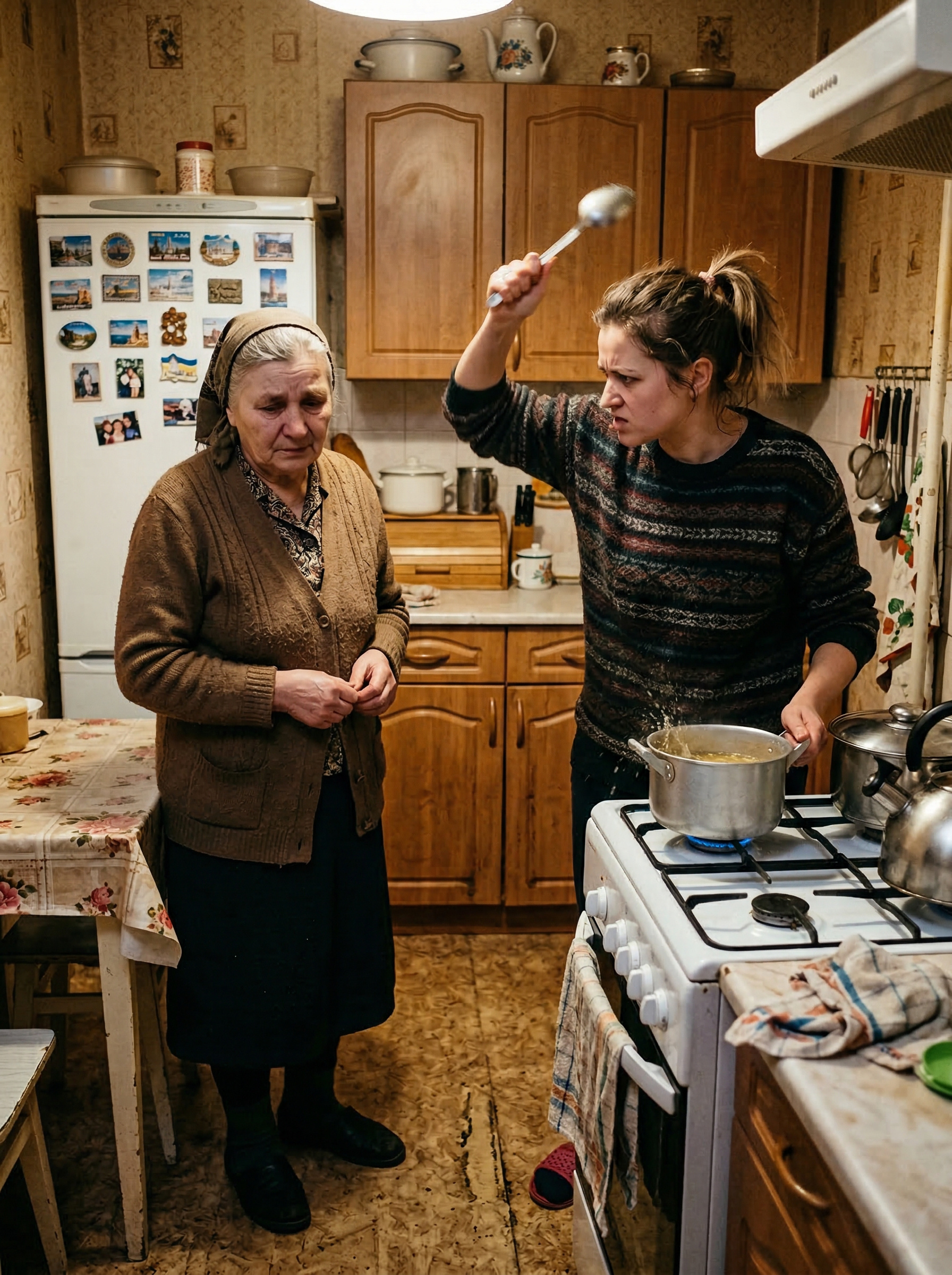 Мамо! Ви хоч усвідомлюєте, що ви для нас тепер тягар — просто зайвий рот? — Наталя, дружина її сина, навіть не намагалася пом’якшити тон. Вона грюкнула ложкою об край каструлі. — Я заміж за Сергія йшла не для того, щоб працювати на аптеку для чужої тітки! Олена Степанівна відчула, як в середині щось стиснулося. Вона подивилася на невістку — доглянуту жінку з гострими рисами обличчя, яка ще п’ять років тому, на весіллі, клялася бути їй як донька. — Наталочко, дитино, — голос матері тремтів, як осінній листок. — Я ж і за Юрчиком нагляну, і попрасую все, і. Ну, яка ж я чужа? Я ж Сергієва мати. — Мати! — Наталя розсміялася, але в тому сміху не було радості. — Ви стали “матір’ю”, коли вашу школу закрили і ви без копійки на порозі з’явилися. А до того — пані вчителька, “я зайнята дітьми”! Тепер Юрчик у садочку, мені ваша допомога — тільки зайва робота по дому. Ви хоч бачили, скільки зараз платіжка за опалення прийшла