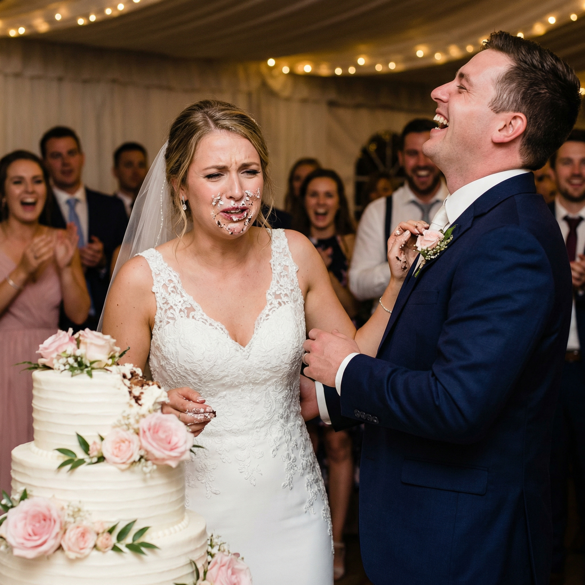 Мій наречений втиснув моє обличчя в торт під час розрізання весільного торта «заради жарту» — я була на межі сліз, коли мій брат шокував усіх…